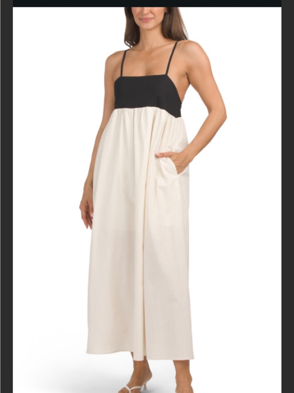 Two-Tone Black & Cream Spaghetti-Strap Maxi Dress